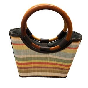 Mad by Design Striped Tote with Wooden Handles